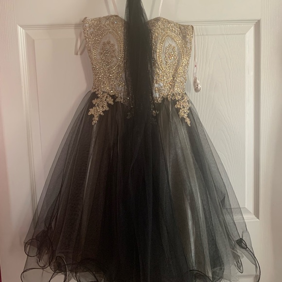strapless black and gold sequin homecoming dress with add on straps strapless black and gold sequin homecoming dress with add on straps